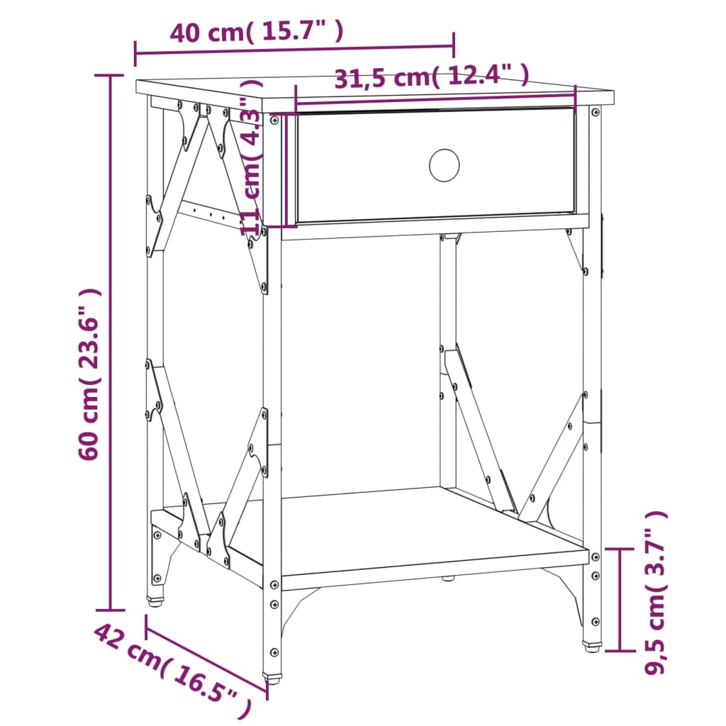 Mesa de cabeceira 40x42x60 cm derivados madeira cinzento sonoma