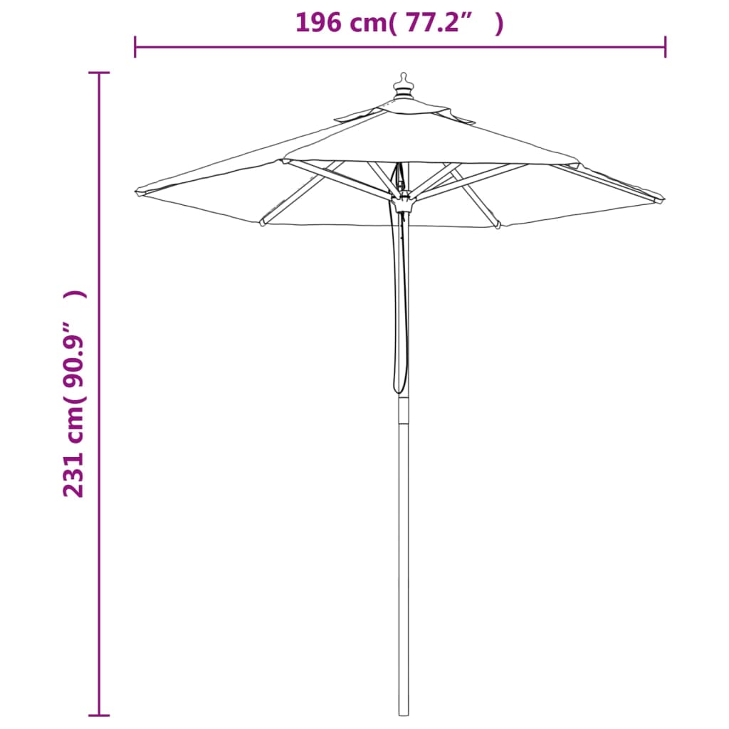 Guarda-sol de jardim com poste de madeira 196x231 cm terracota