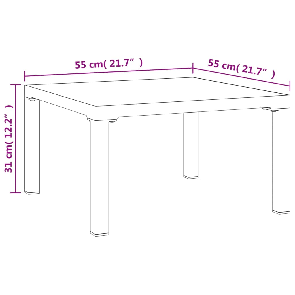 Mesa de centro de jardim 55x55x31 cm DPC e aço cinzento