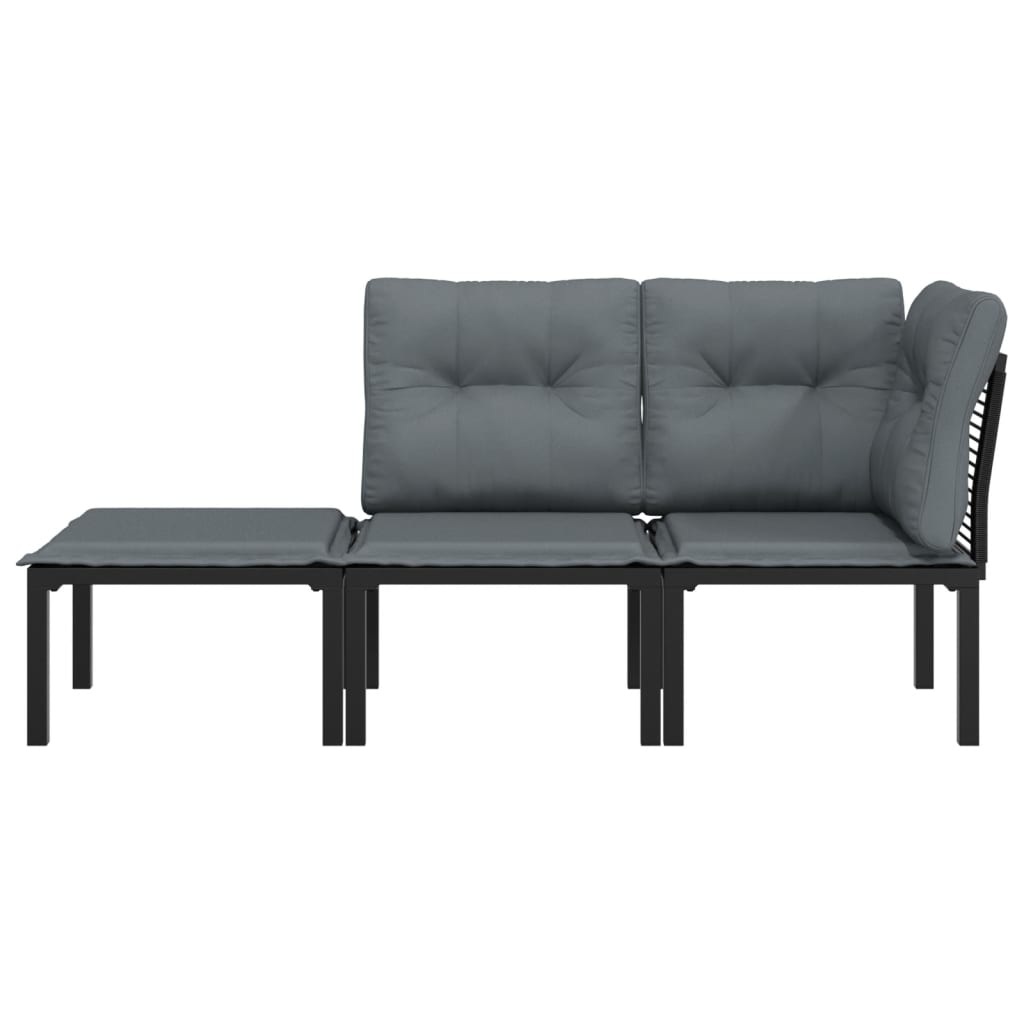 3 pcs conjunto lounge de jardim vime PE preto e cinzento