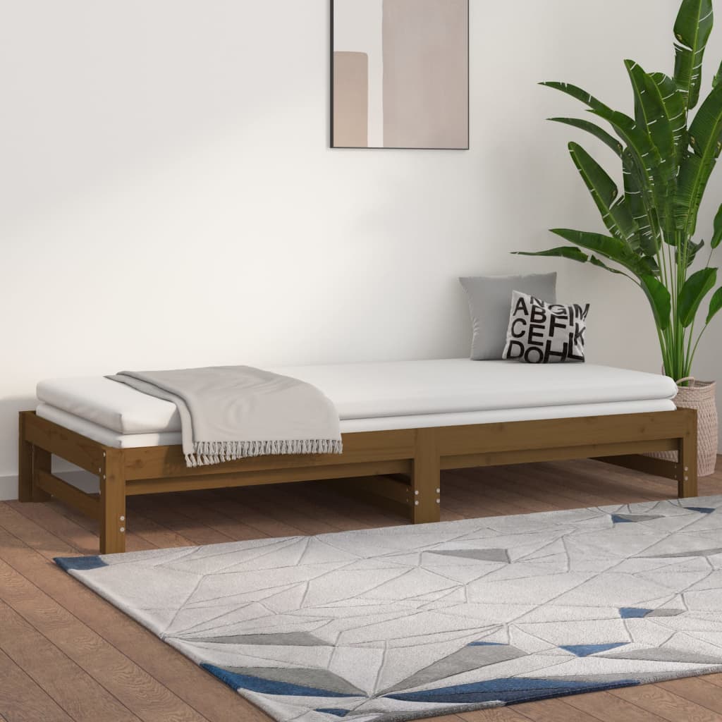 Estrutura sofá-cama de puxar 2x(90x190)cm pinho maciço castanho