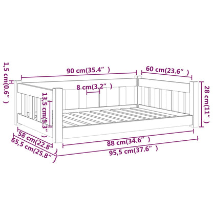 Cama para cães 95,5x65,5x28 cm madeira de pinho castanho mel