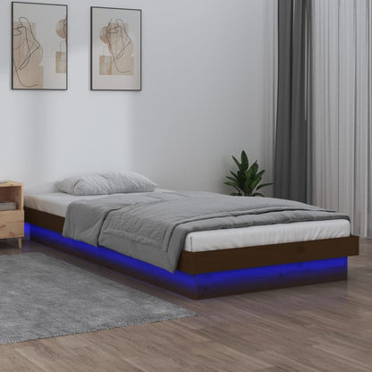 Estrutura cama c/ LED solteiro 75x190cm madeira castanho mel