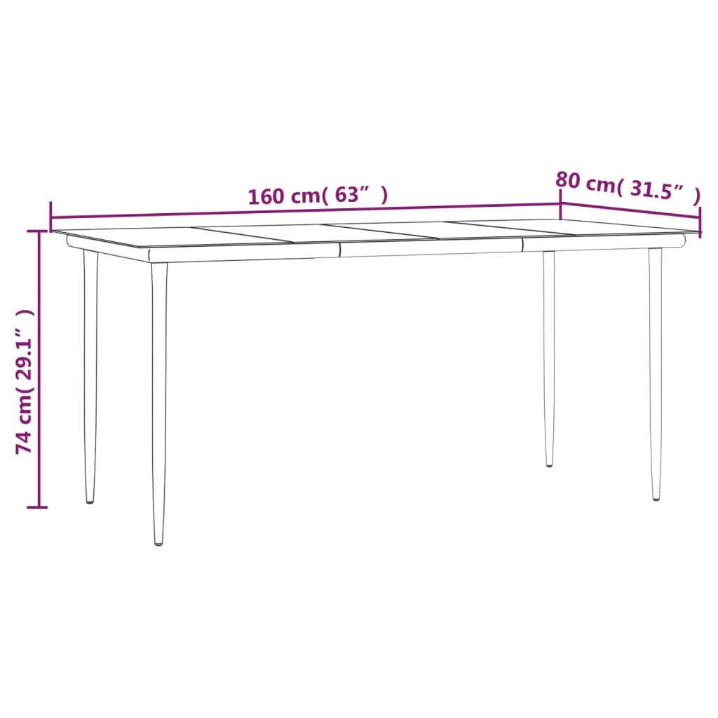 7 pcs conjunto de jantar para jardim preto