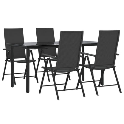 5 pcs conjunto de jantar p/ jardim vime PE preto