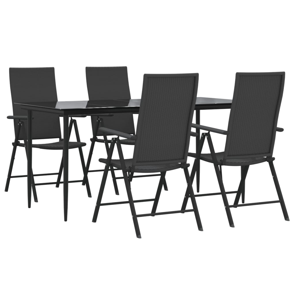 5 pcs conjunto de jantar p/ jardim vime PE preto