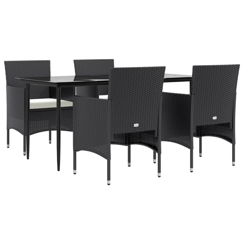 5 pcs conjunto de jantar p/ jardim c/ almofadões preto