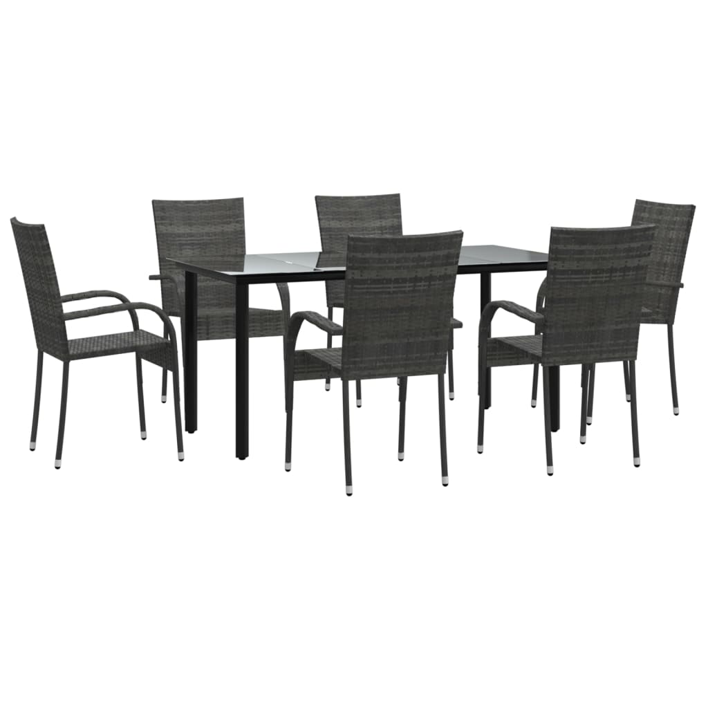 7 pcs conjunto de jantar p/ jardim vime PE cinzento