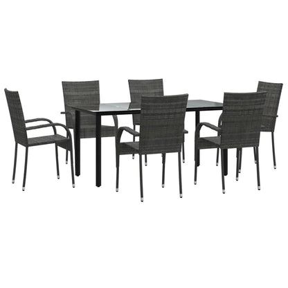 7 pcs conjunto de jantar p/ jardim vime PE cinzento