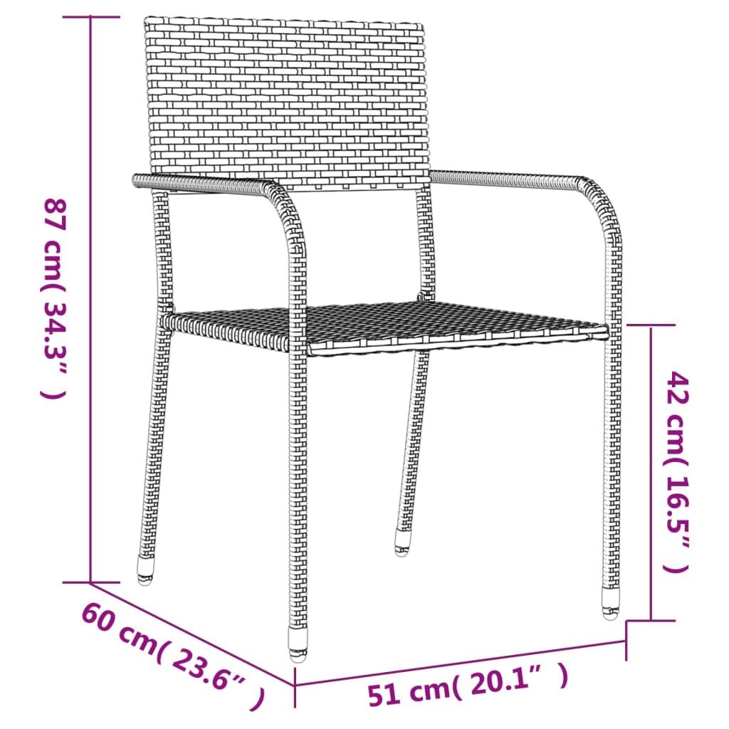 7 pcs conjunto de jantar p/ jardim vime PE cinzento