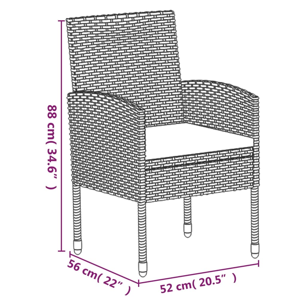 5 pcs conjunto jantar p/ jardim c/ almofadões vime PE antracite