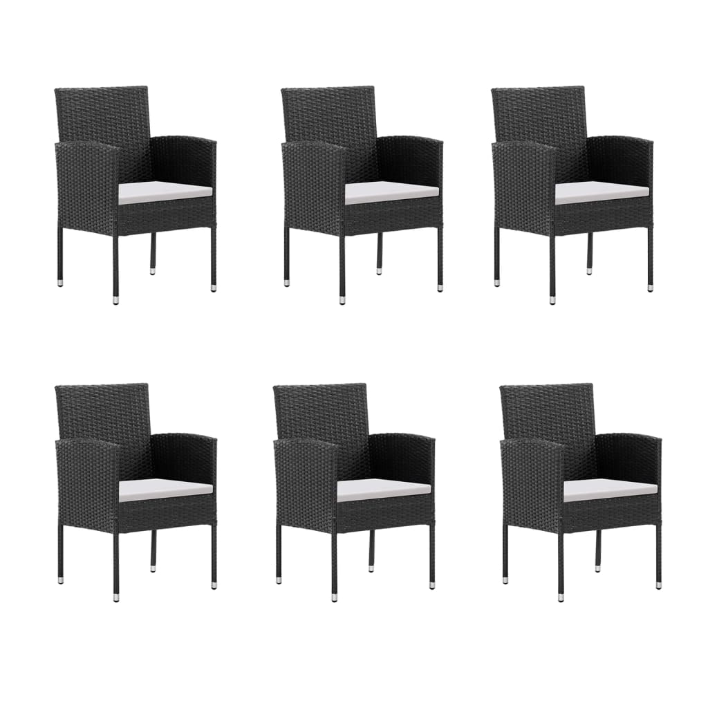 7 pcs conjunto de jantar p/ jardim c/ almofadões vime PE preto