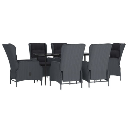 7 pcs conjunto de jantar p/ jardim vime PE cinzento-escuro