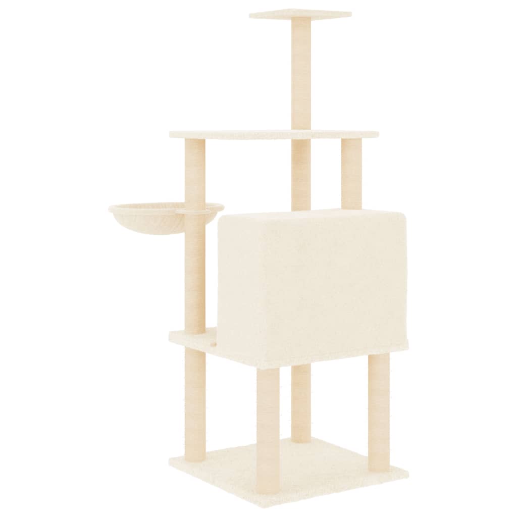 Árvore p/ gatos c/ postes arranhadores sisal 132 cm cor creme