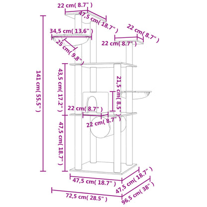 Árvore para gatos c/ postes arranhadores sisal 141 cm cor creme