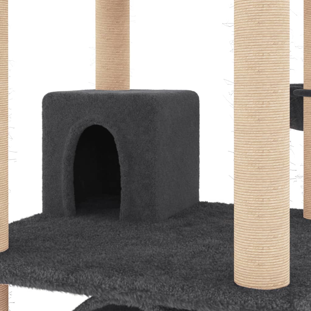 Árvore p/ gatos c/ postes arranhadores sisal 141cm cinza-escuro