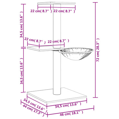 Árvore p/ gatos c/ postes arranhadores 72 cm cinzento-claro