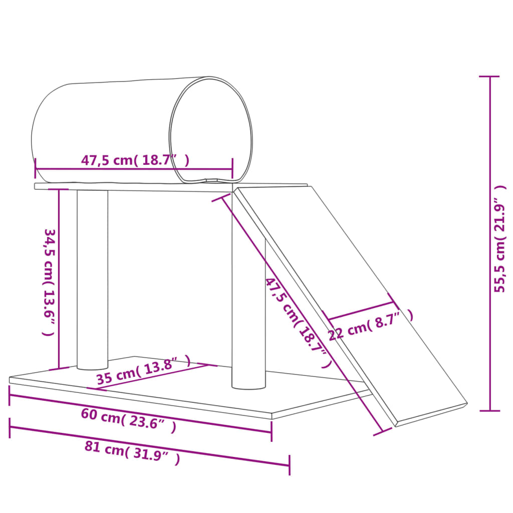 Postes arranhadores p/ gatos túnel/escada 55,5 cm cinza-escuro