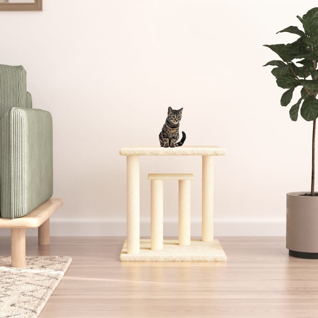 Postes arranhadores para gatos com plataformas 50 cm cor creme