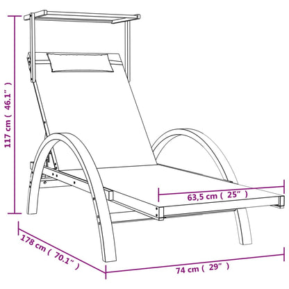 Espreguiçadeira c/ toldo textilene e álamo maciço cinzento