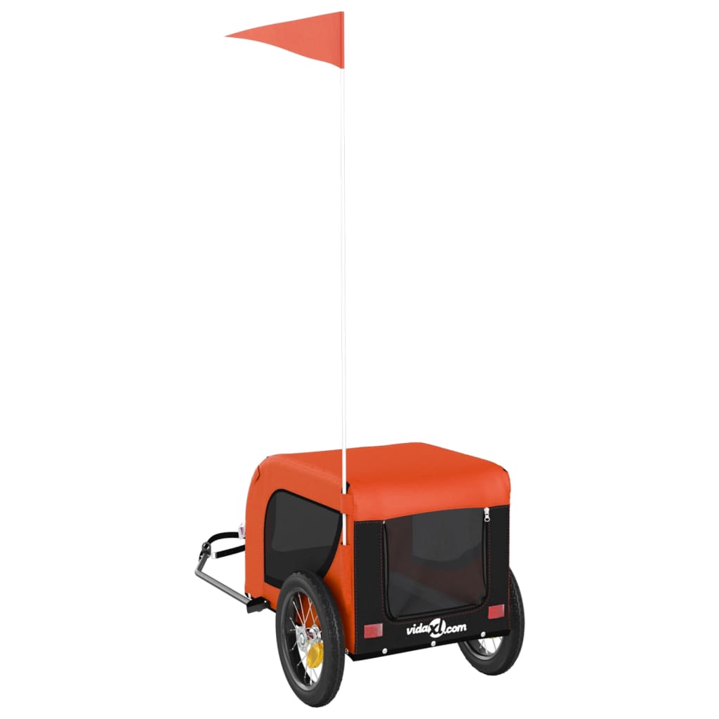 Reboque de Bicicleta p/ Cães -  Tecido Oxford, Ferro e PVC - 124x53x53 cm - Cor Laranja e Preto