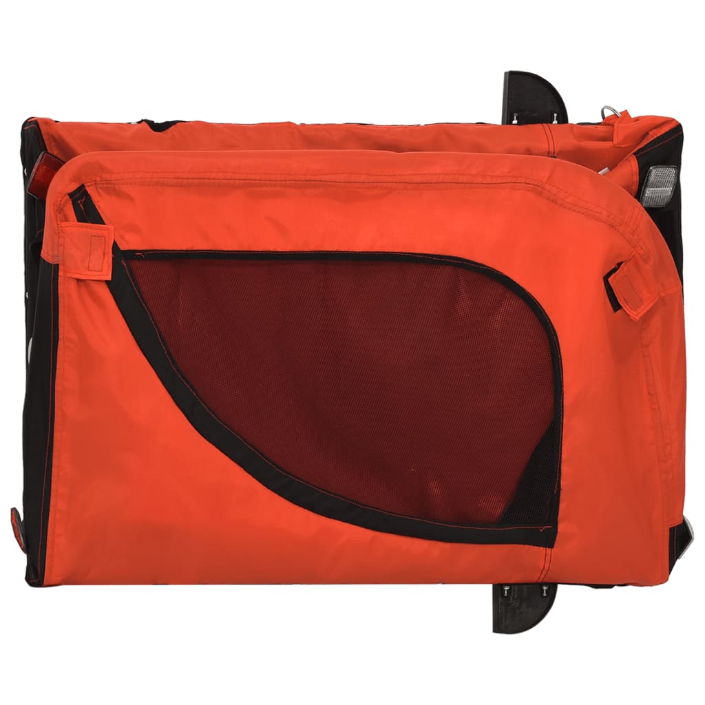 Reboque de Bicicleta p/ Cães -  Tecido Oxford, Ferro e PVC - 124x53x53 cm - Cor Laranja e Preto