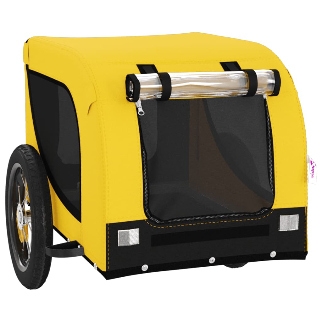 Reboque de Bicicleta p/ Cães -  Tecido Oxford, Ferro e PVC - 124x65x66 cm - Cor Amarelo e Preto