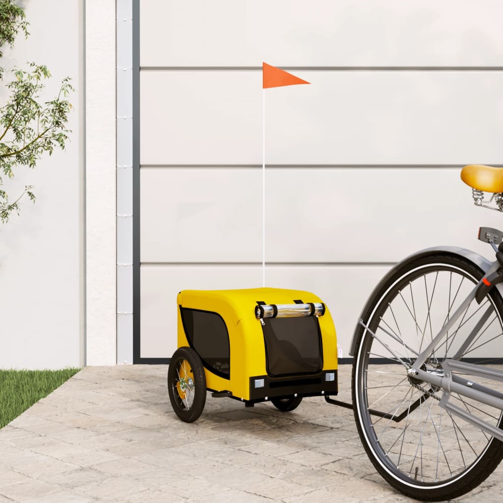 Reboque de Bicicleta p/ Cães -  Tecido Oxford, Ferro e PVC - 124x65x66 cm - Cor Amarelo e Preto