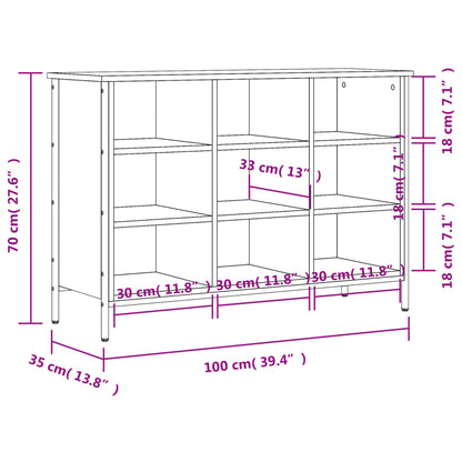 Sapateira Kiri - Com 9 Compartimentos - Cor Cinzento Sonoma- 100x35x70cm - Derivados de Madeira e Estrutura de Aço Revestido a Pó