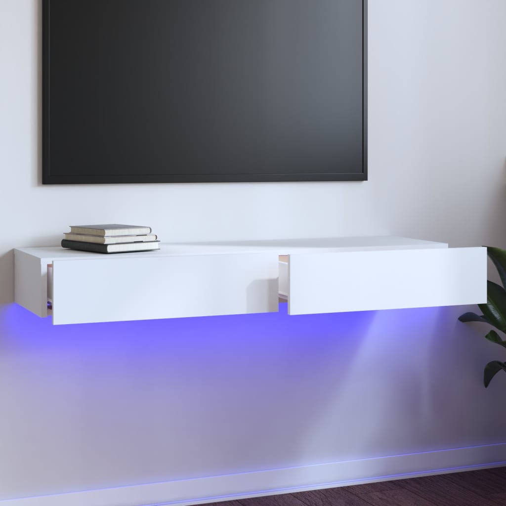 Móvel de TV com luzes LED 120x35x15,5 cm branco