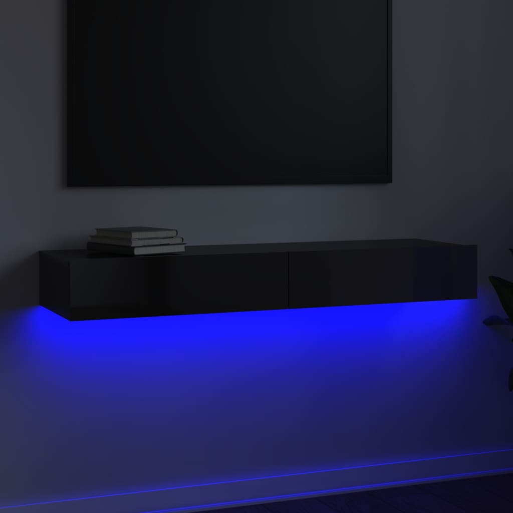 Móvel de TV com luzes LED 120x35x15,5 cm alto brilho preto