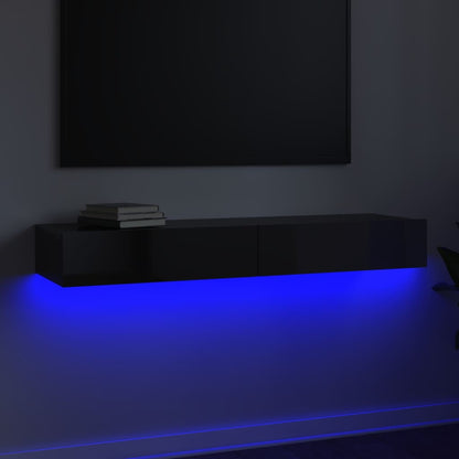 Móvel de TV com luzes LED 120x35x15,5 cm alto brilho preto