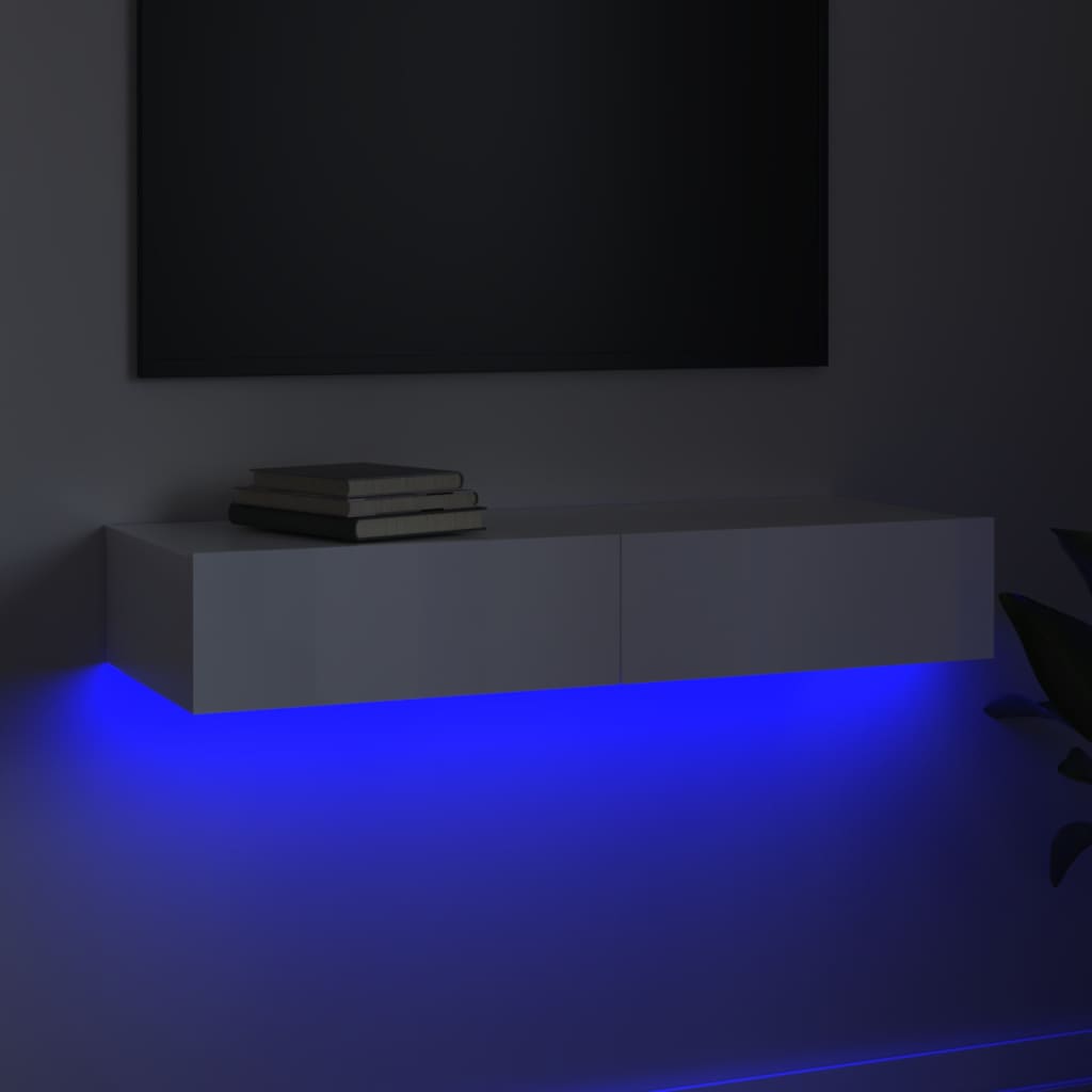 Móvel de TV com luzes LED 90x35x15,5 cm branco brilhante