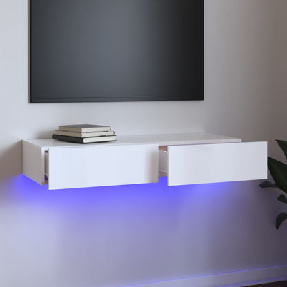 Móvel de TV com luzes LED 90x35x15,5 cm branco brilhante