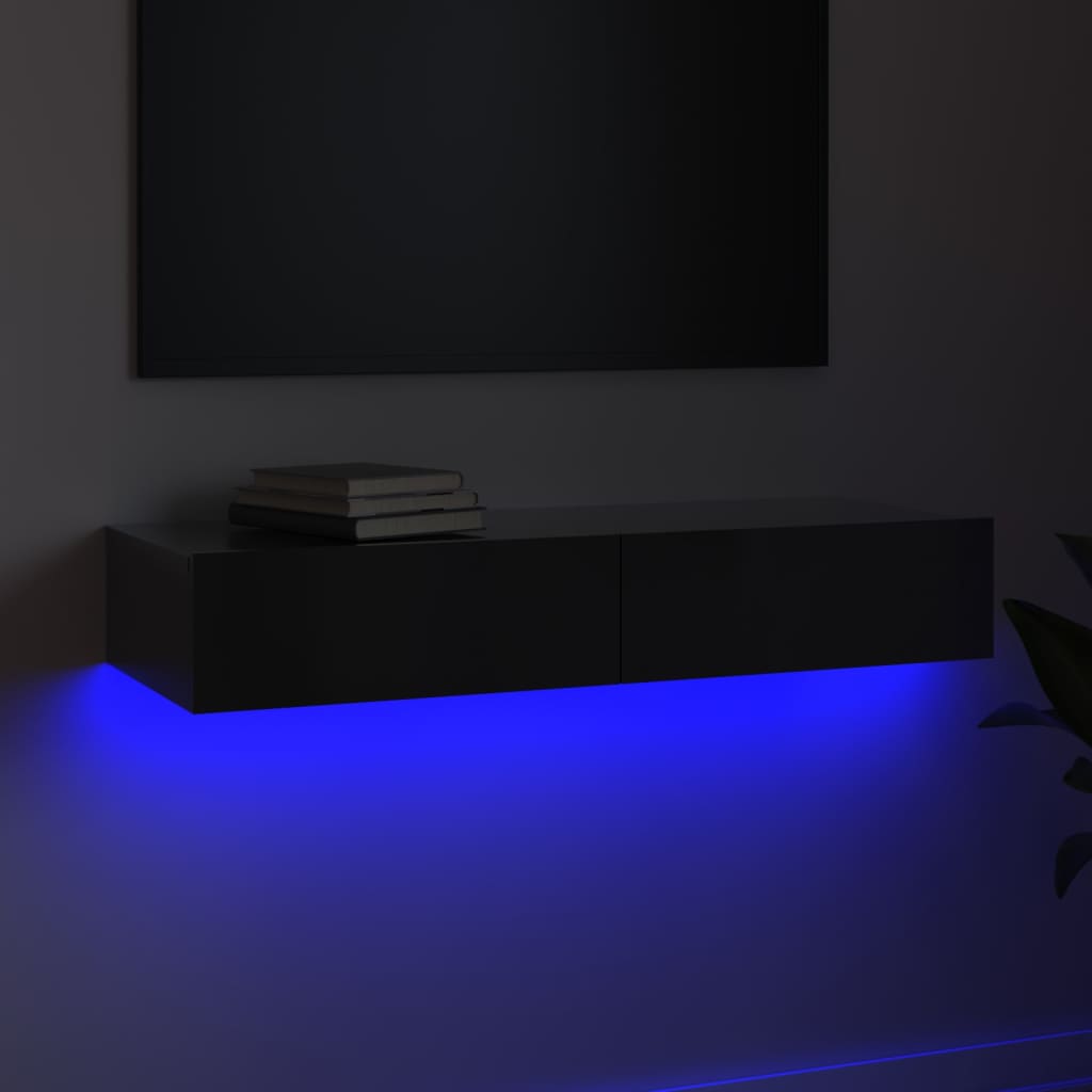 Móvel de TV com luzes LED 90x35x15,5 cm alto brilho cinzento