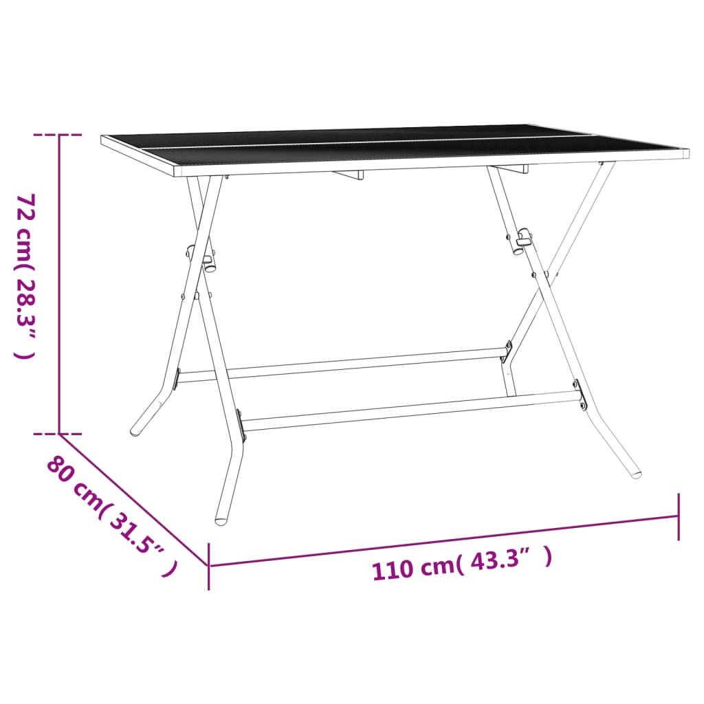 Mesa de jardim dobrável 110x80x72 cm malha de aço antracite