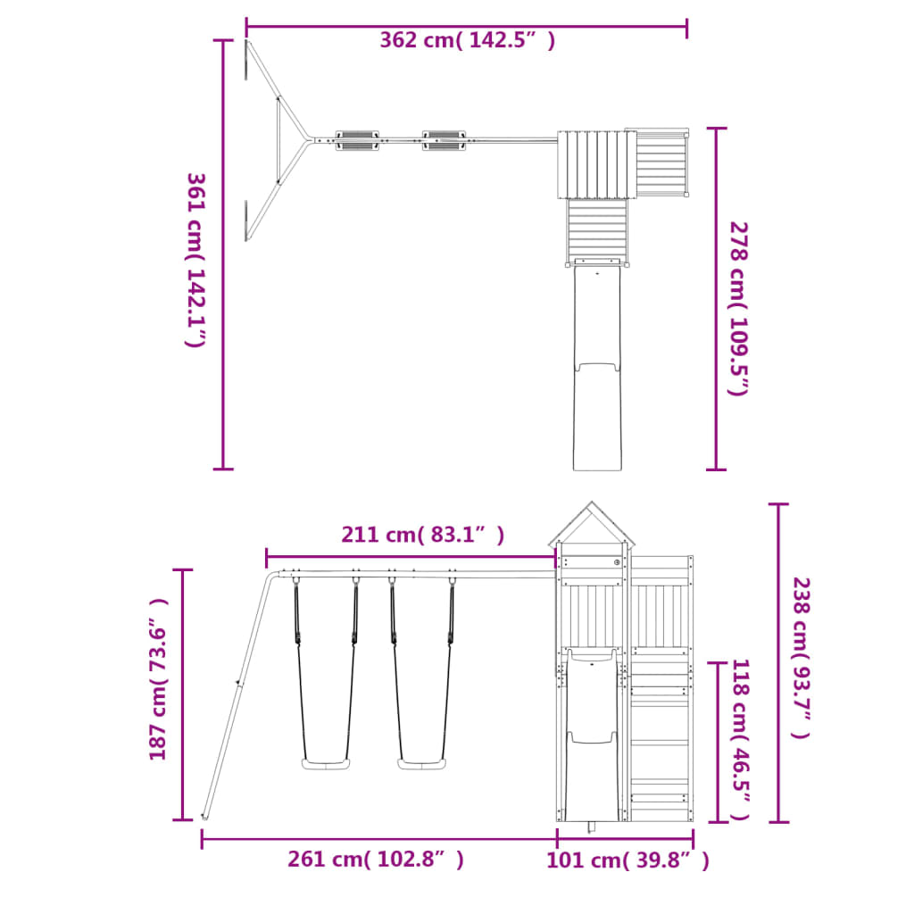 Conjunto de brincar para exterior madeira de pinho impregnada