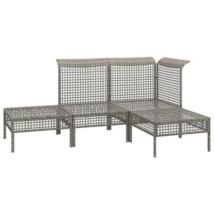 4 pcs conjunto lounge de jardim c/ almofadões vime PE cinzento