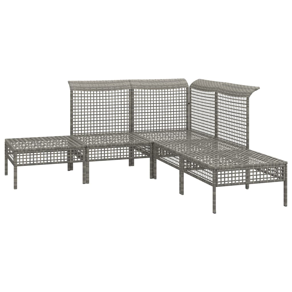 5 pcs conjunto lounge de jardim c/ almofadões vime PE cinzento