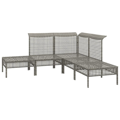 5 pcs conjunto lounge de jardim c/ almofadões vime PE cinzento