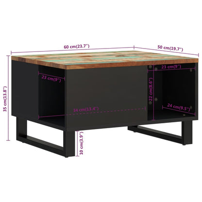 Mesa de centro 60x50x35 cm madeira recuperada maciça