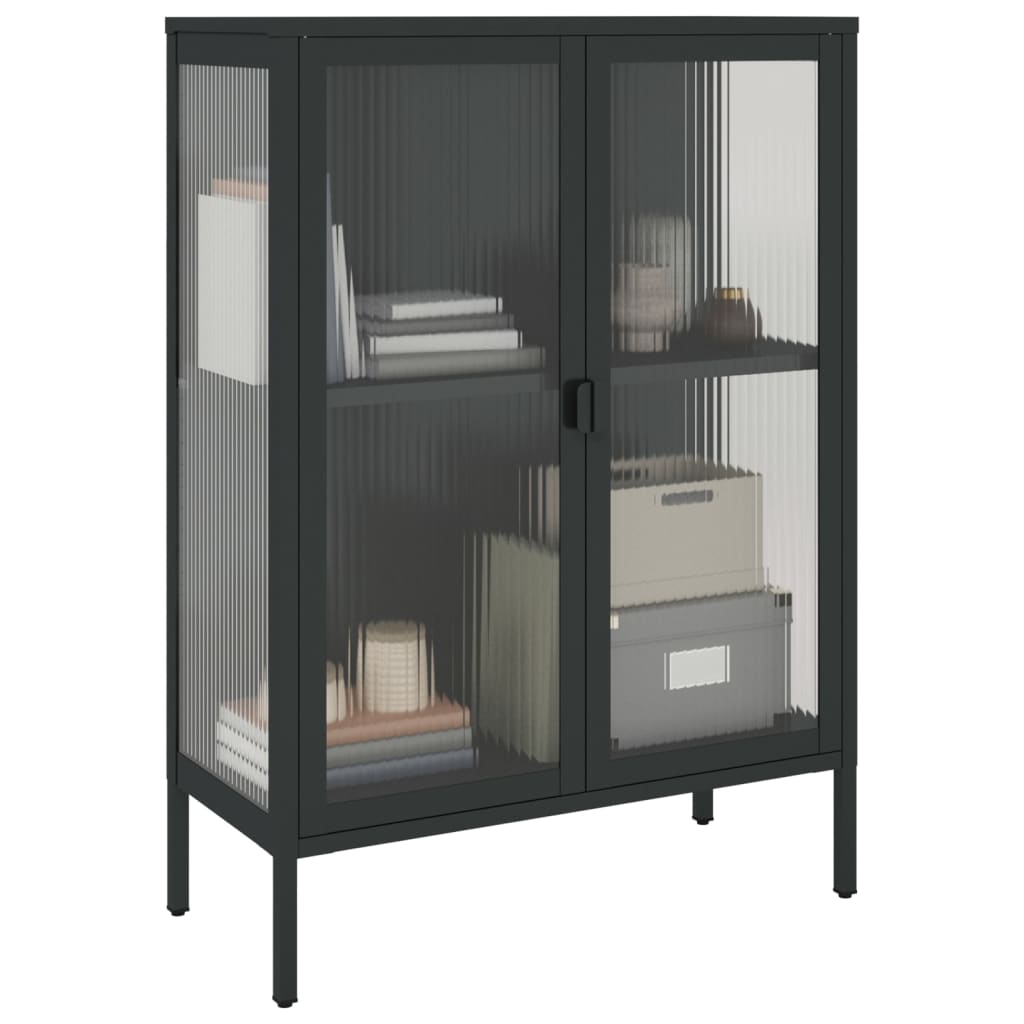 Aparador Laurine com Vitrine de 105cm - Preto - Design Vintage