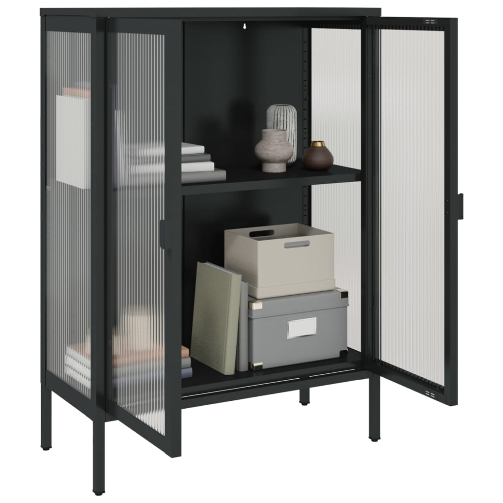 Aparador Laurine com Vitrine de 105cm - Preto - Design Vintage