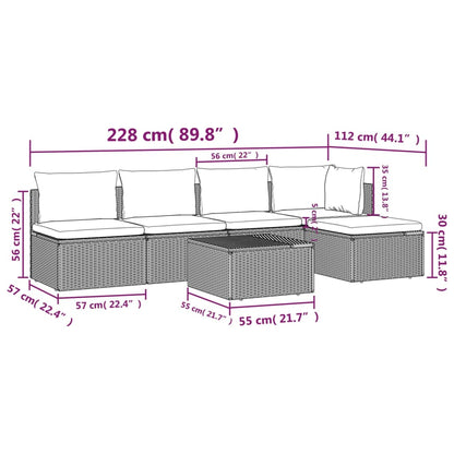 6 pcs conjunto lounge de jardim c/ almofadões vime PE cinzento