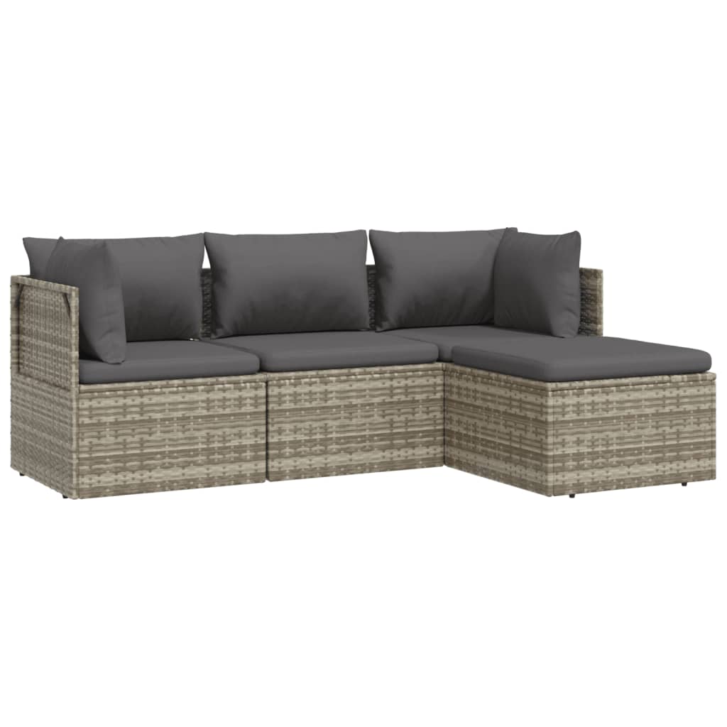 4 pcs conjunto lounge de jardim c/ almofadões vime PE cinzento