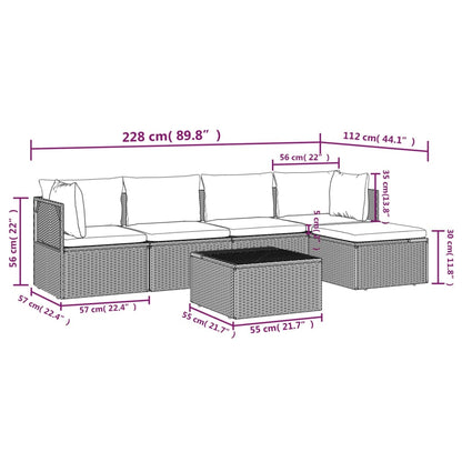 6 pcs conjunto lounge de jardim c/ almofadões vime PE cinzento