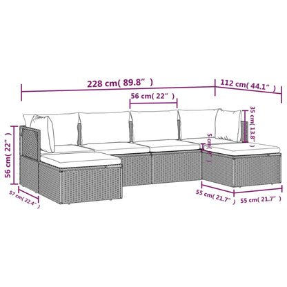 6 pcs conjunto lounge de jardim c/ almofadões vime PE cinzento