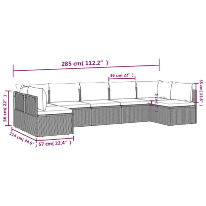 7 pcs conjunto lounge de jardim c/ almofadões vime PE cinzento