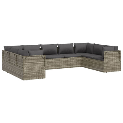 9 pcs conjunto lounge de jardim c/ almofadões vime PE cinzento