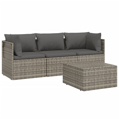 4 pcs conjunto lounge de jardim c/ almofadões vime PE cinzento